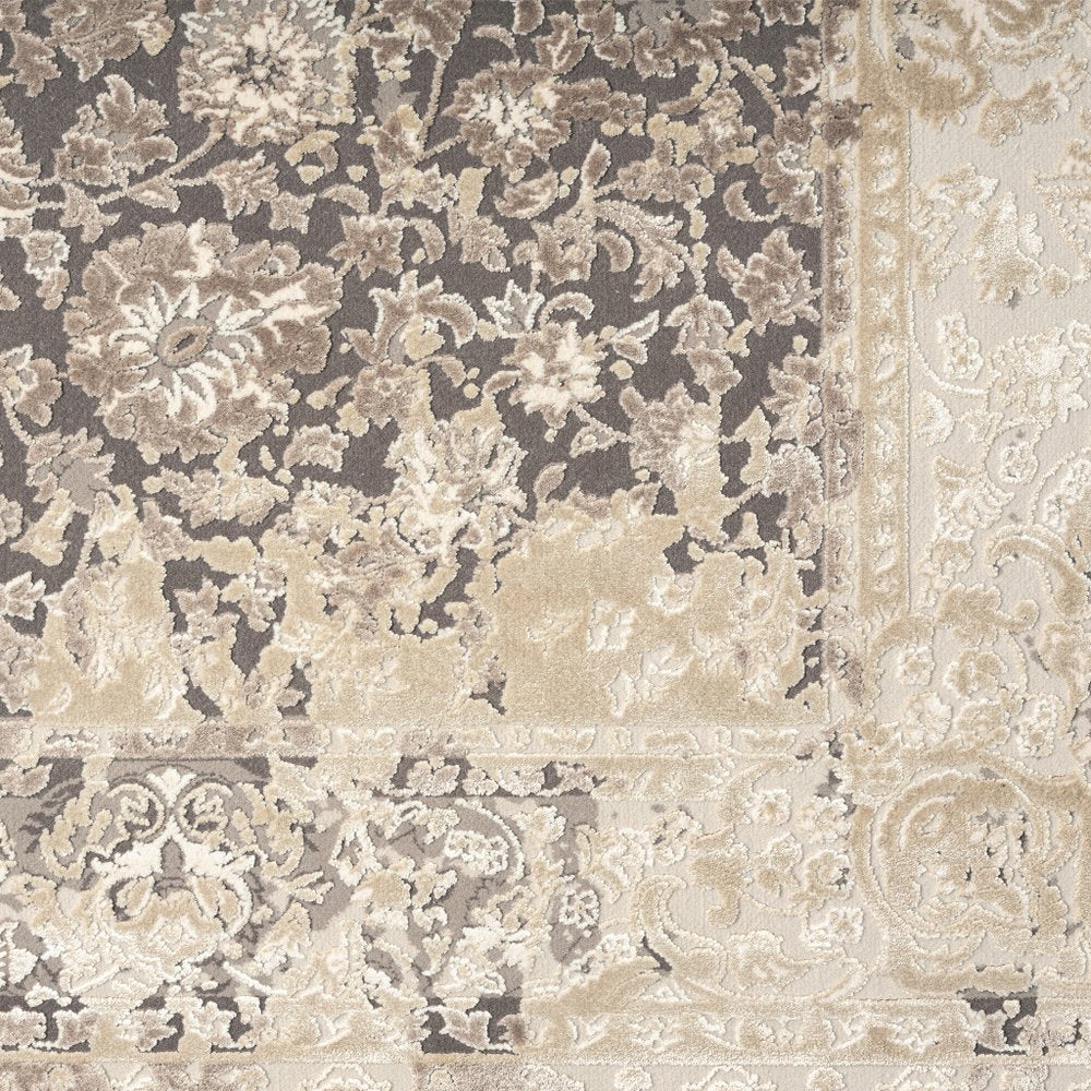 2' X 3' Gray and Ivory Floral Area Rug