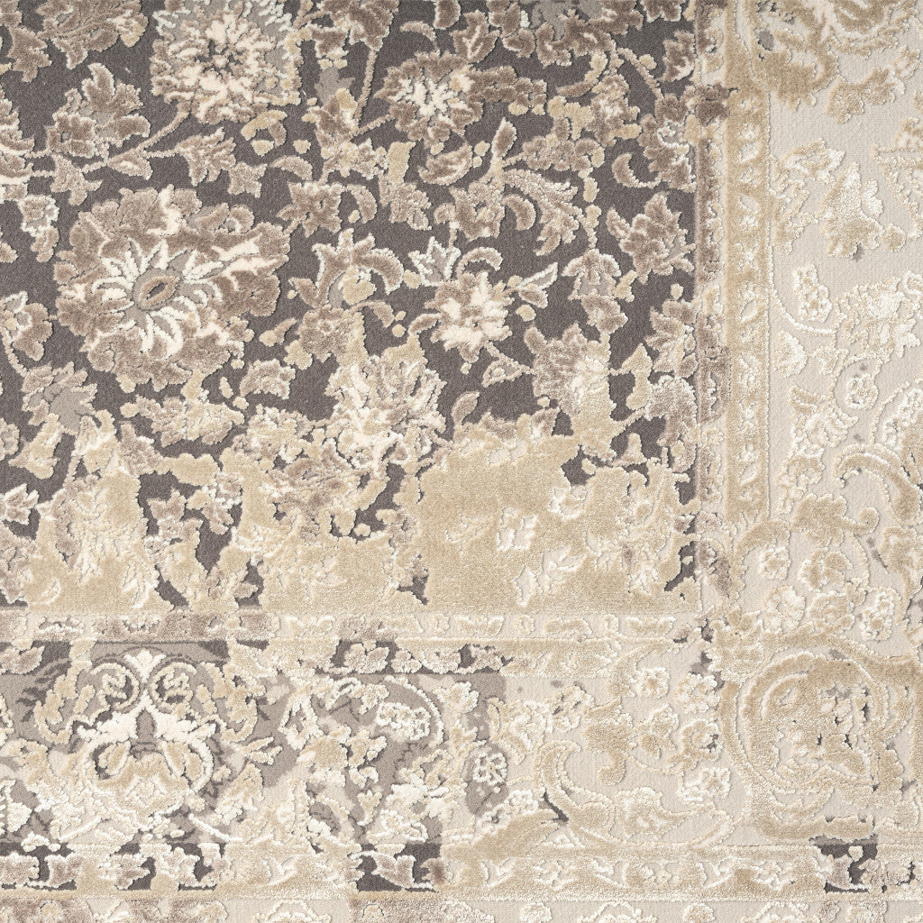 8' X 10' Gray and Ivory Floral Area Rug