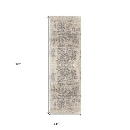 8' X 10' Gray and Ivory Floral Area Rug