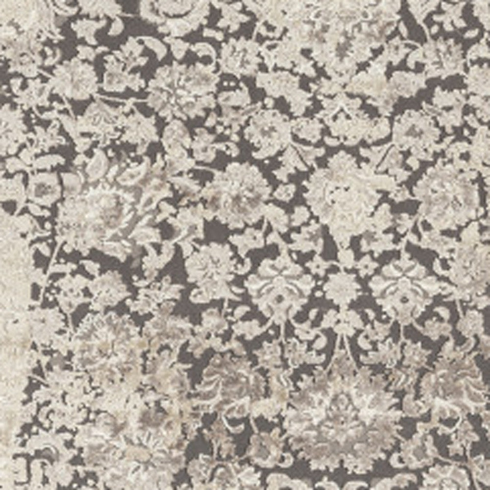 8' X 10' Gray and Ivory Floral Area Rug