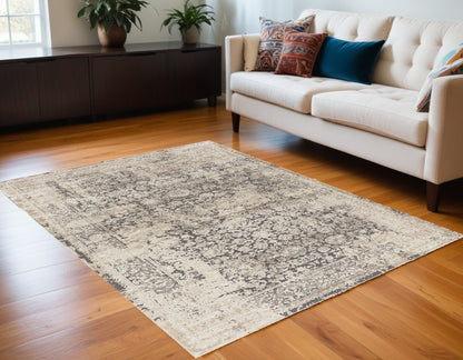 8' X 10' Gray and Ivory Floral Area Rug