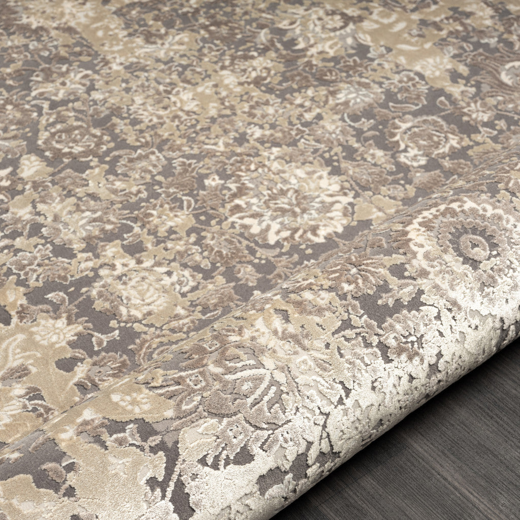 8' X 10' Gray and Ivory Floral Area Rug