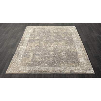 8' X 10' Gray and Ivory Floral Area Rug