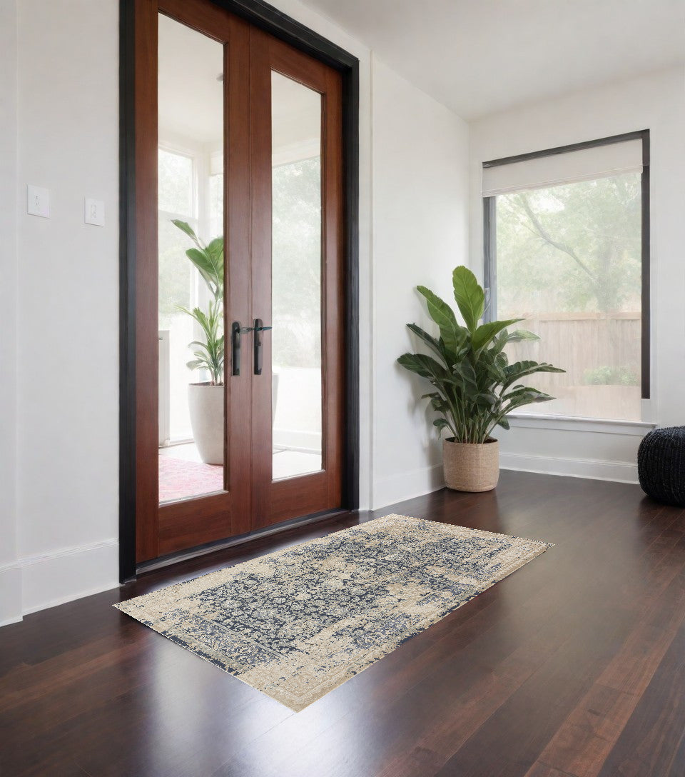 8' X 10' Gray and Ivory Floral Area Rug