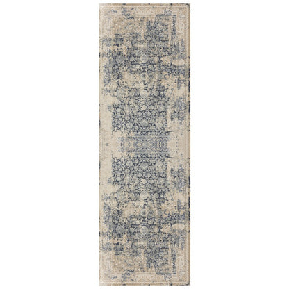 7' Gray Floral Runner Rug
