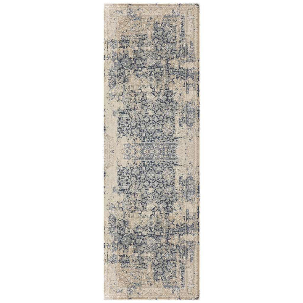 8' X 10' Gray and Ivory Floral Area Rug