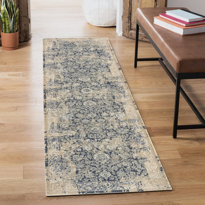 7' Gray Floral Runner Rug