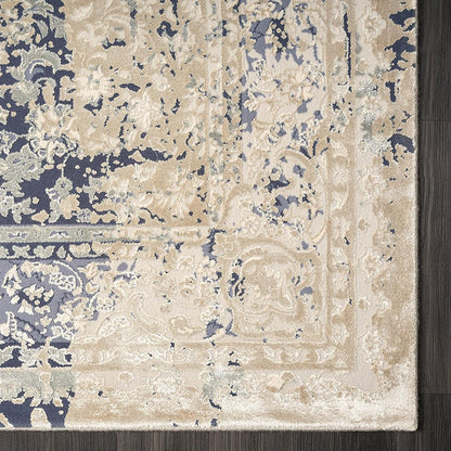 7' Gray Floral Runner Rug