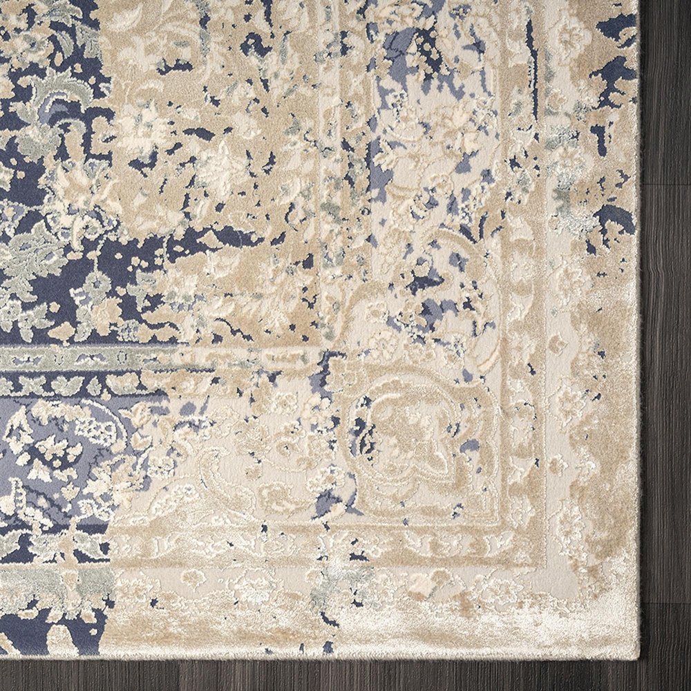 7' Gray Floral Runner Rug