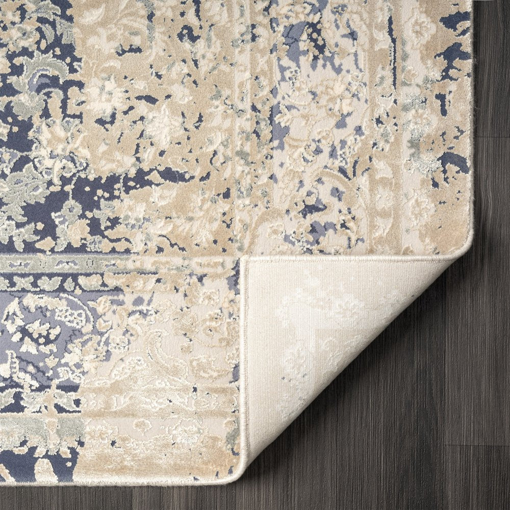 7' Gray Floral Runner Rug