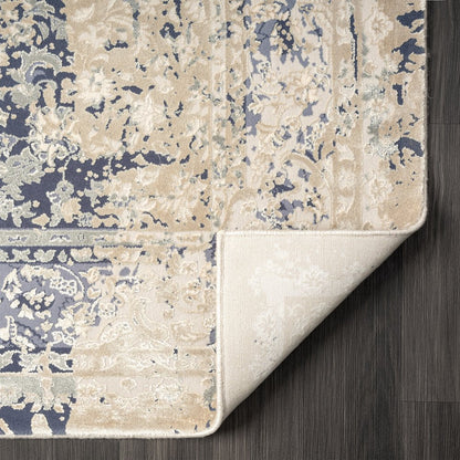 7' Gray Floral Runner Rug