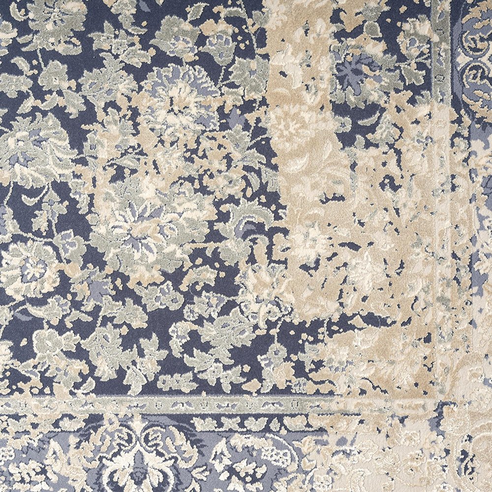7' Gray Floral Runner Rug