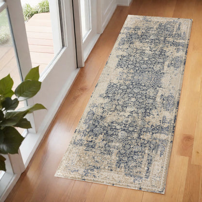 8' X 10' Gray and Ivory Floral Area Rug