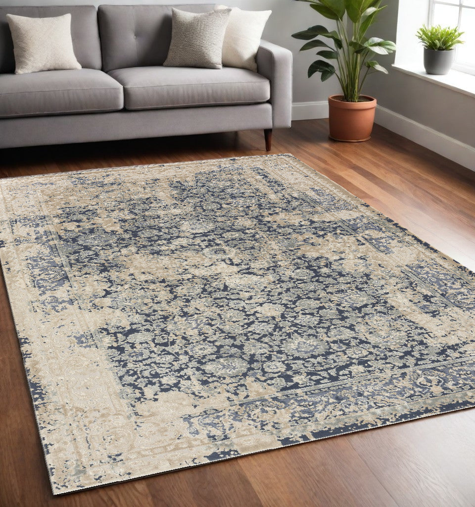 8' X 10' Gray and Ivory Floral Area Rug