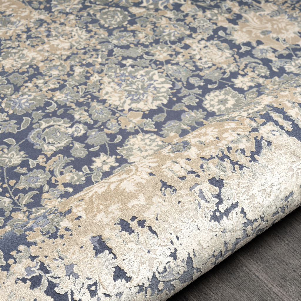 8' X 10' Gray and Ivory Floral Area Rug