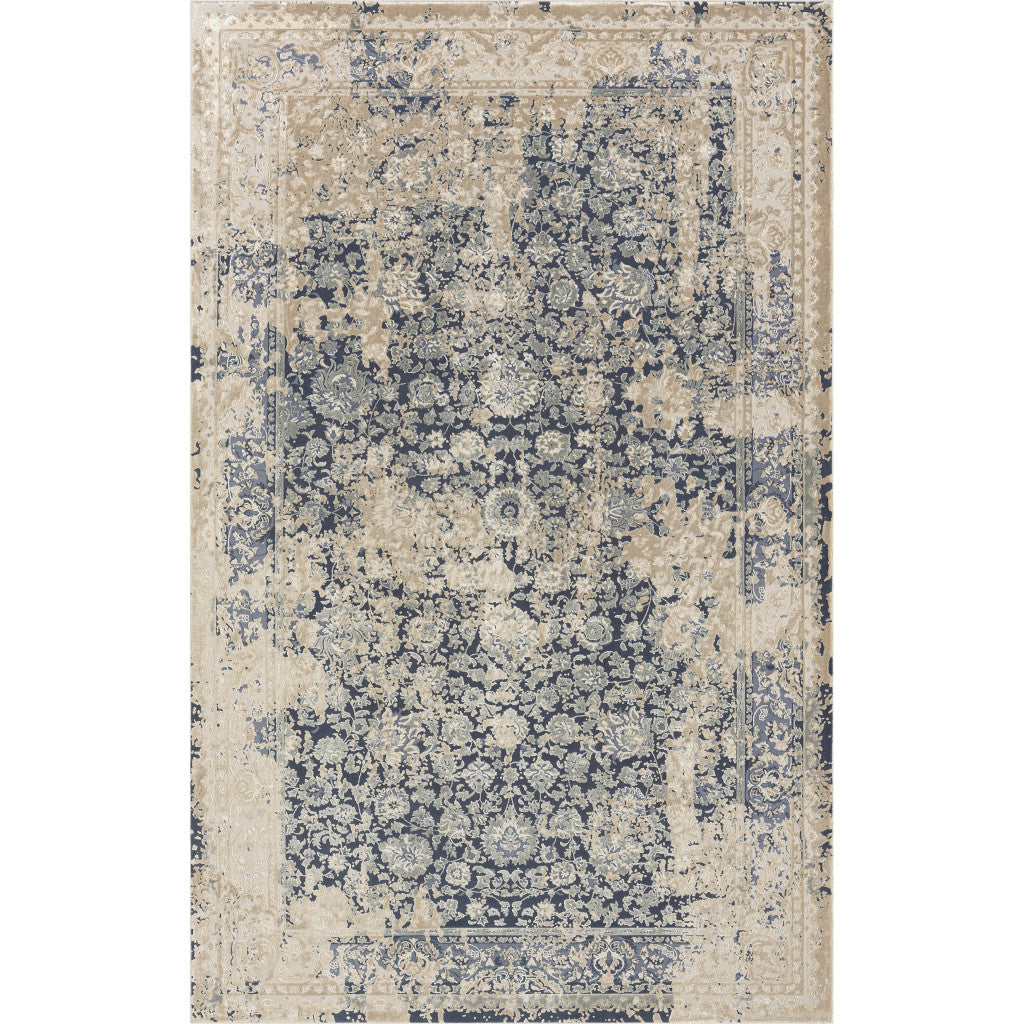 8' X 10' Gray and Ivory Floral Area Rug