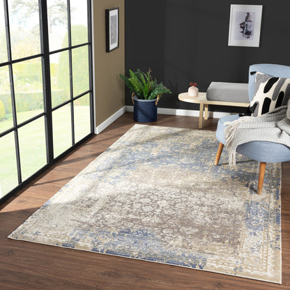 8' X 10' Gray and Ivory Floral Area Rug