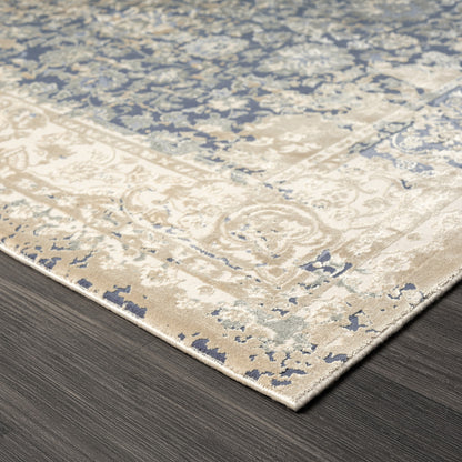 8' X 10' Gray and Ivory Floral Area Rug