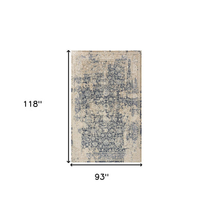 8' X 10' Gray and Ivory Floral Area Rug