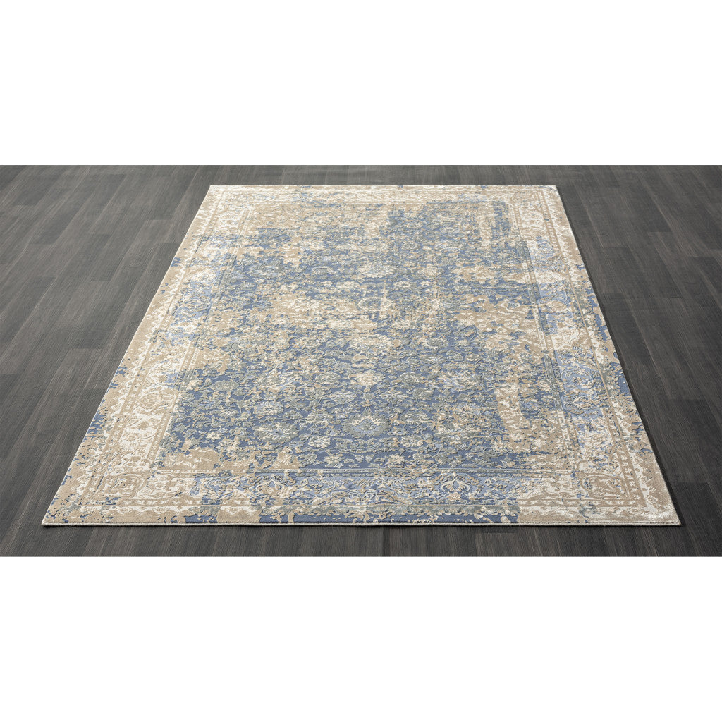 8' X 10' Gray and Ivory Floral Area Rug