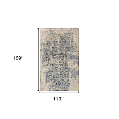 8' X 10' Gray and Ivory Floral Area Rug