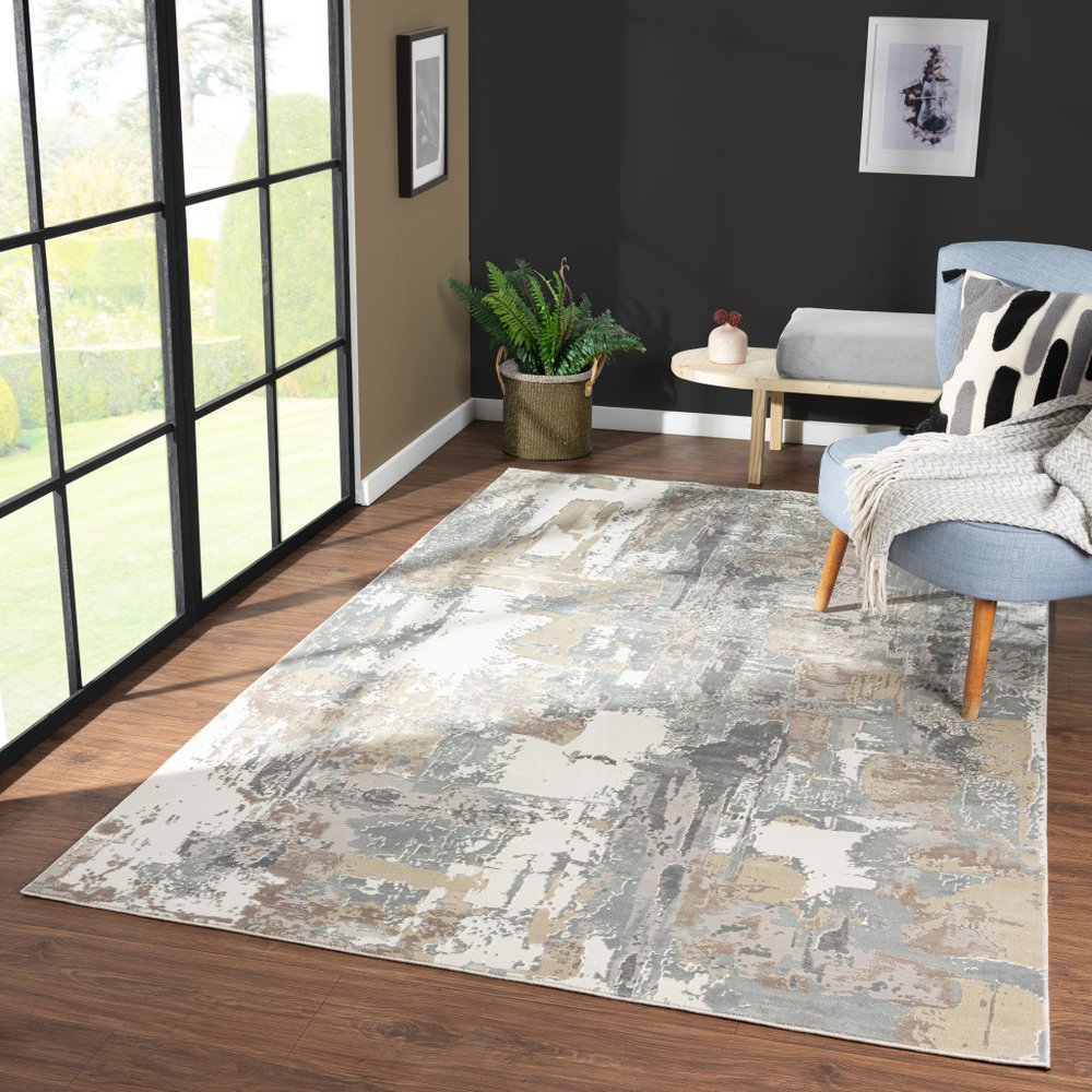 7' Blue And Beige Abstract Runner Rug