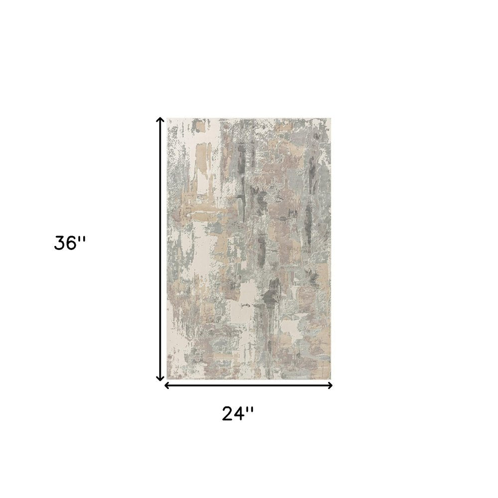 2' X 3' Beige Ivory And Gray Abstract Area Rug