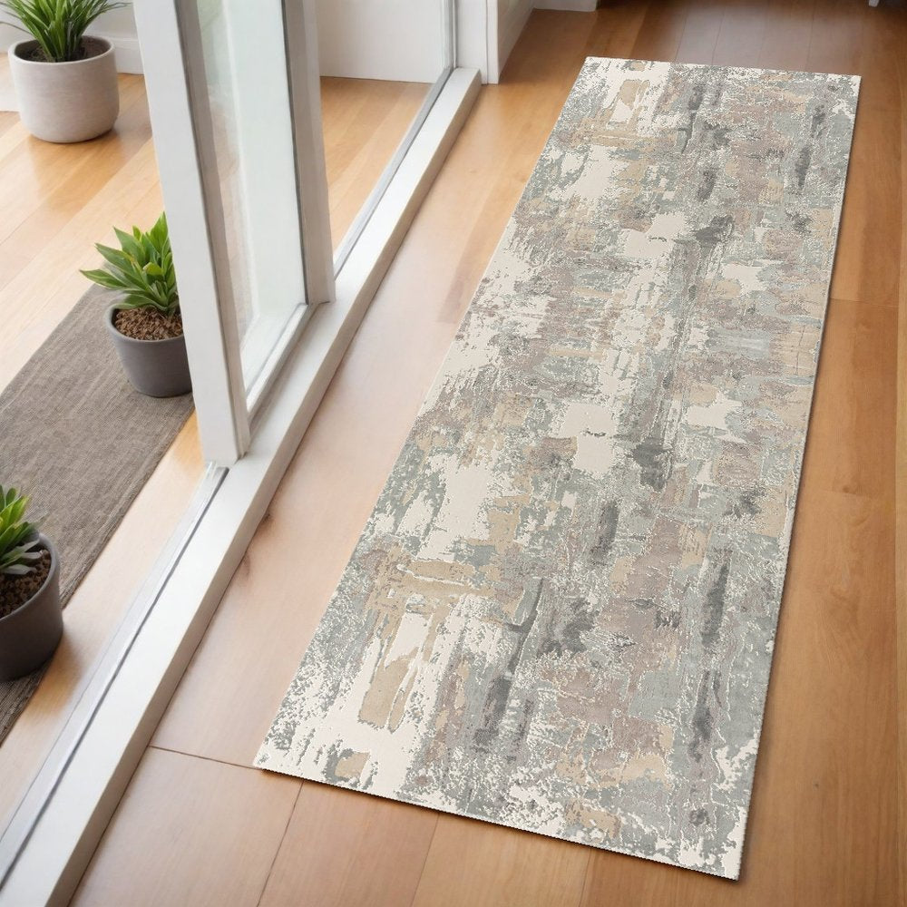 2' X 3' Beige Ivory And Gray Abstract Area Rug