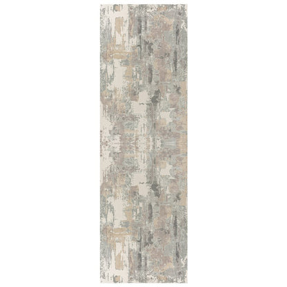 7' Blue And Beige Abstract Runner Rug