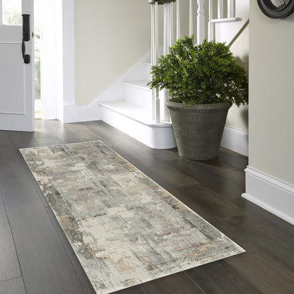 2' X 3' Beige Ivory And Gray Abstract Area Rug