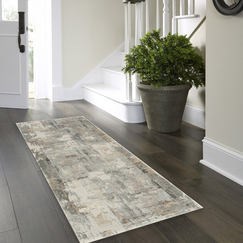 2' X 3' Beige Ivory And Gray Abstract Area Rug