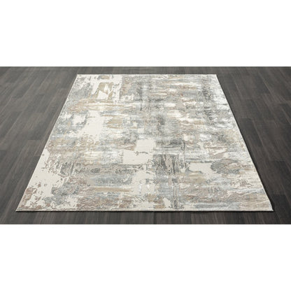 7' Blue And Beige Abstract Runner Rug