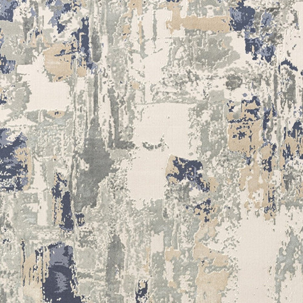 7' Blue And Beige Abstract Runner Rug