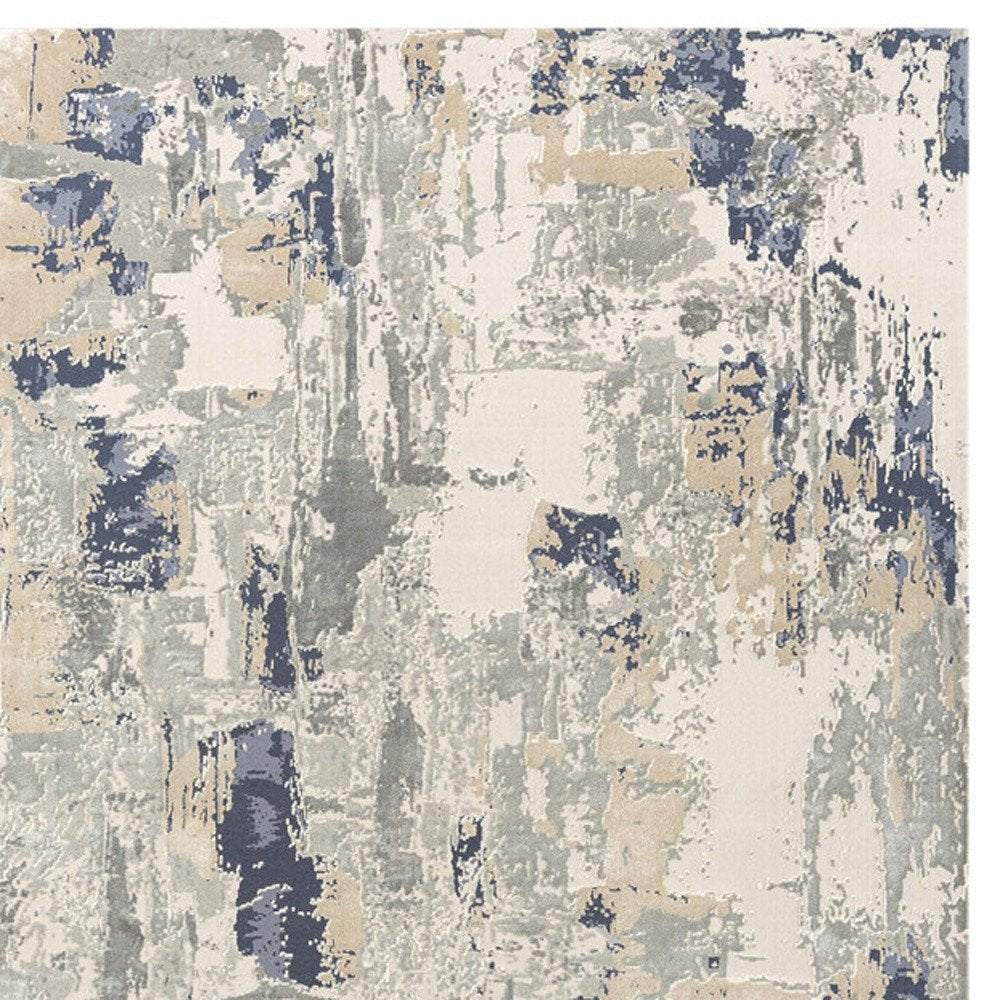 7' Blue And Beige Abstract Runner Rug