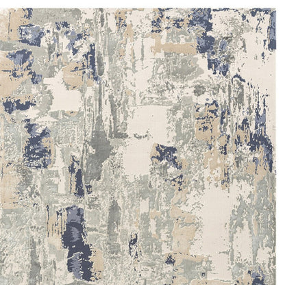 7' Blue And Beige Abstract Runner Rug