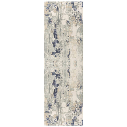 7' Blue And Beige Abstract Runner Rug