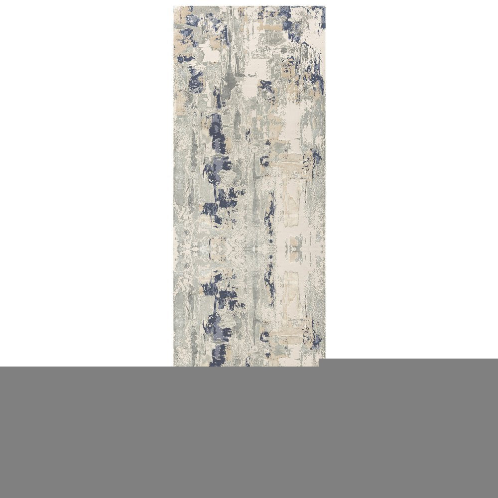 7' Blue And Beige Abstract Runner Rug