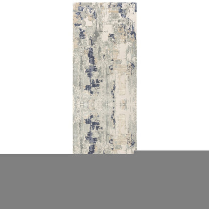 7' Blue And Beige Abstract Runner Rug