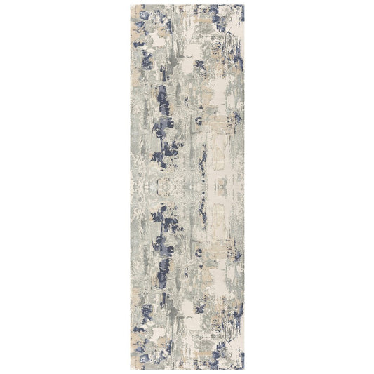 7' Blue And Beige Abstract Runner Rug