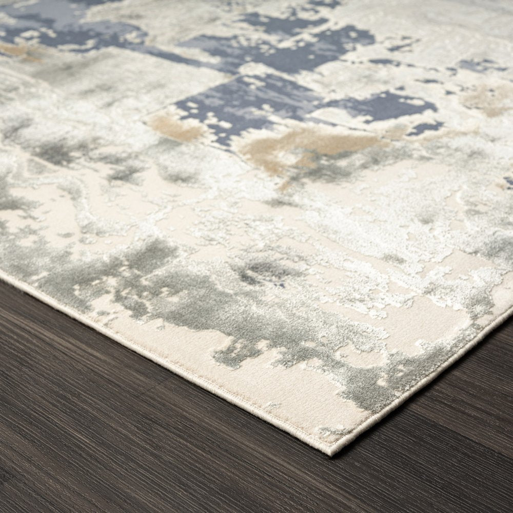 7' Blue And Beige Abstract Runner Rug