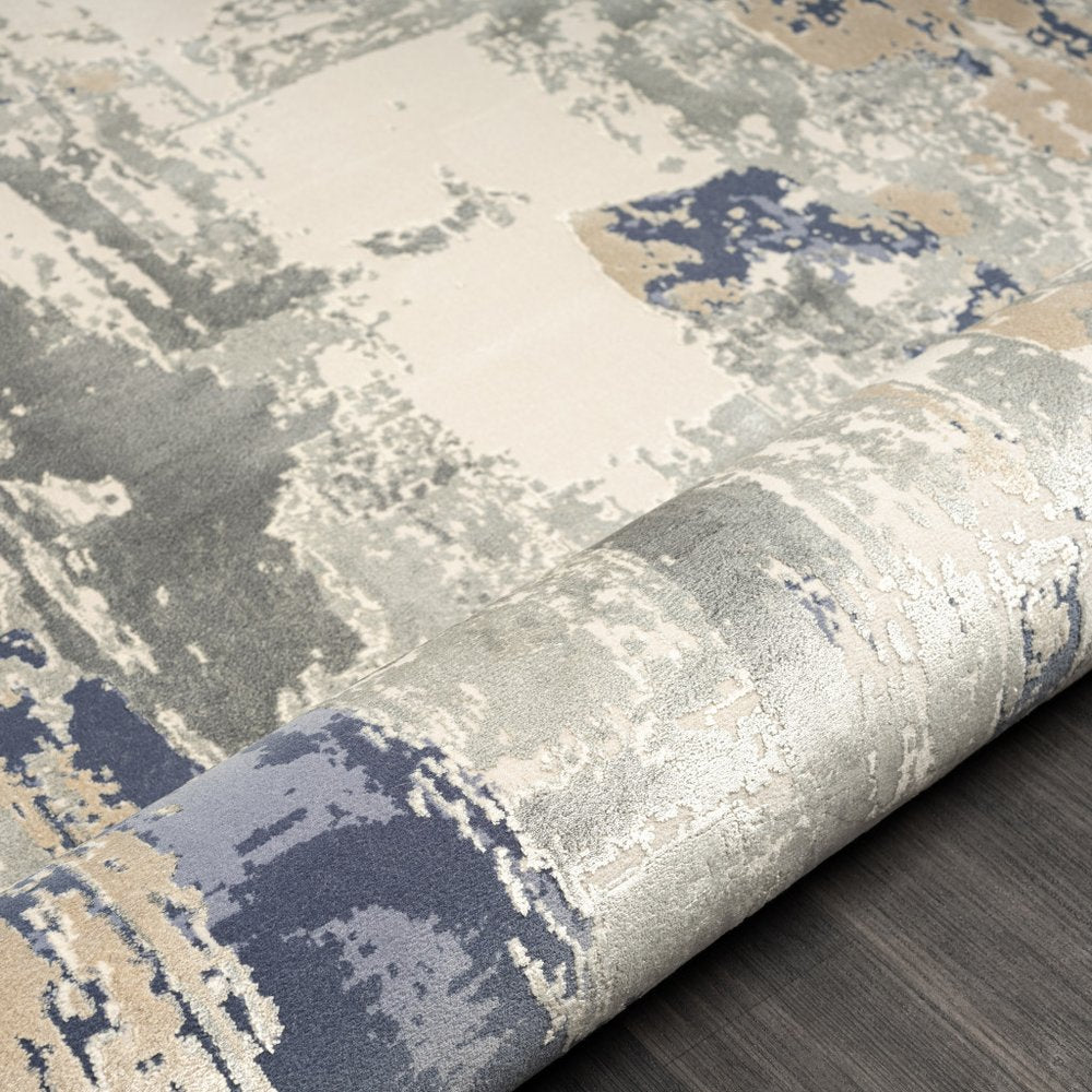 7' Blue And Beige Abstract Runner Rug