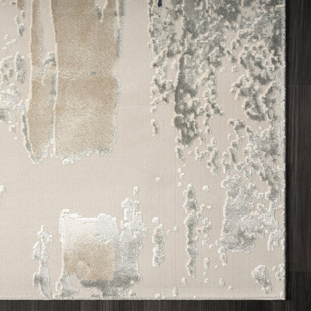 7' Blue And Beige Abstract Runner Rug