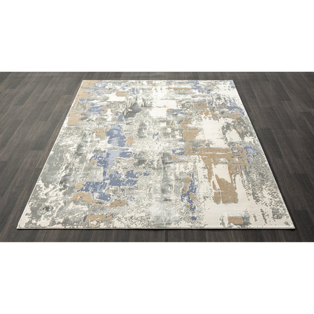 7' Blue And Beige Abstract Runner Rug