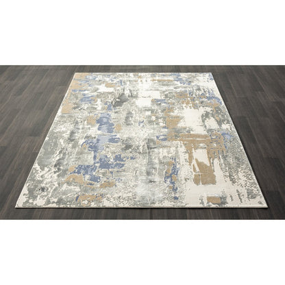 7' Blue And Beige Abstract Runner Rug
