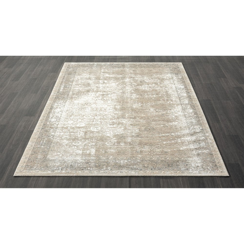 8' X 10' Beige and Ivory Floral Area Rug