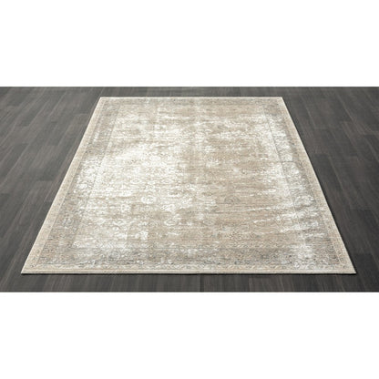 8' X 10' Beige and Ivory Floral Area Rug