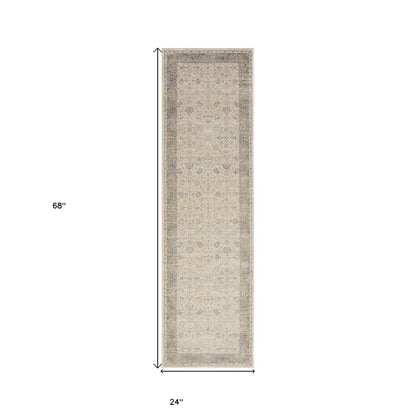 8' X 10' Beige and Ivory Floral Area Rug