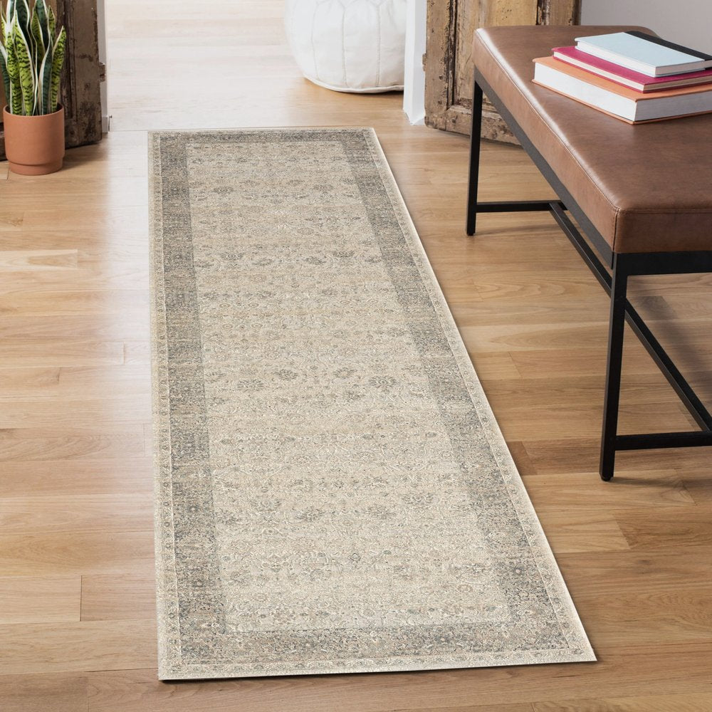 8' X 10' Beige and Ivory Floral Area Rug