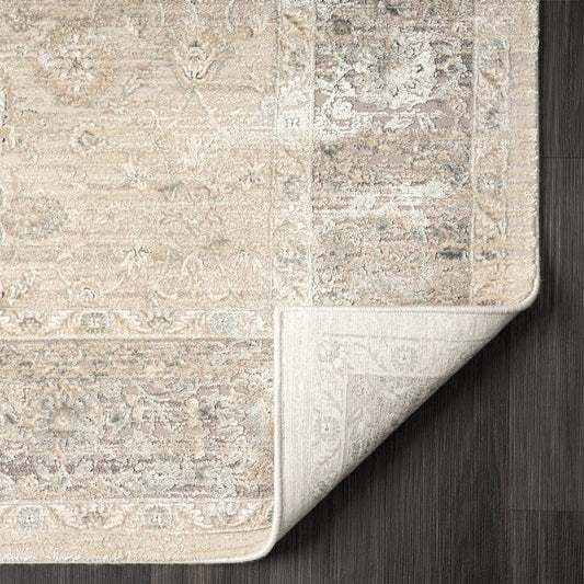 8' X 10' Beige and Ivory Floral Area Rug