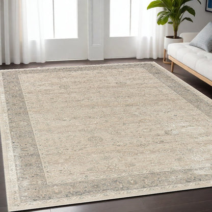 8' X 10' Beige and Ivory Floral Area Rug